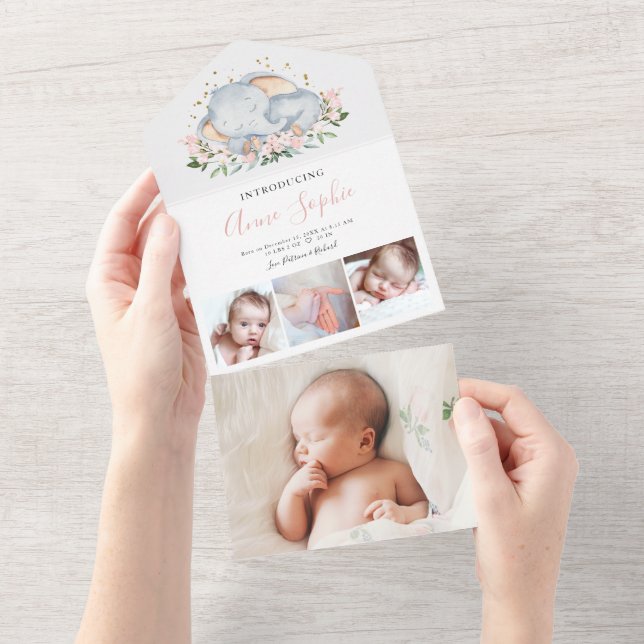 Tarjeta de Anuncio de Nacimiento con Foto de Elefa (desgarro)