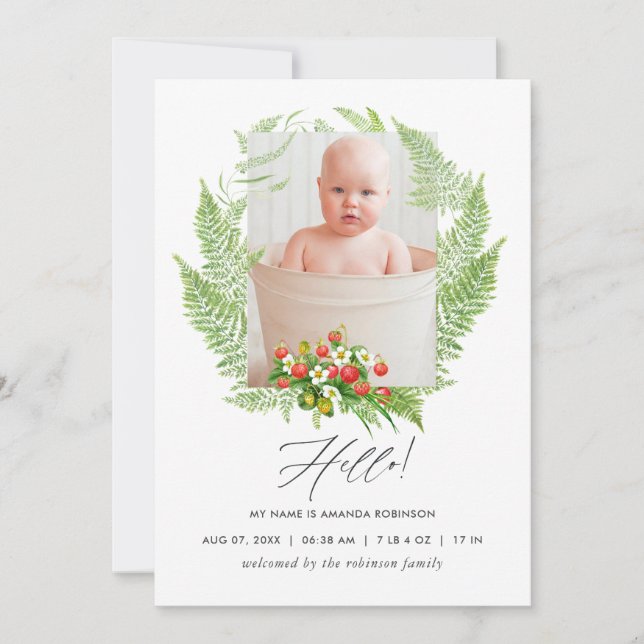 Tarjeta de anuncio de nacimiento con foto de veget (Anverso)