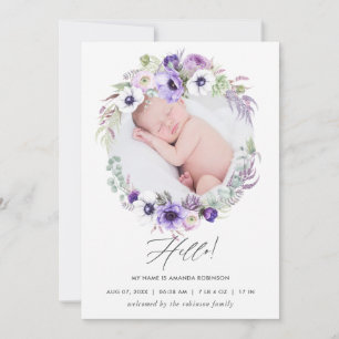Tarjeta de anuncio de nacimiento con foto de Viole