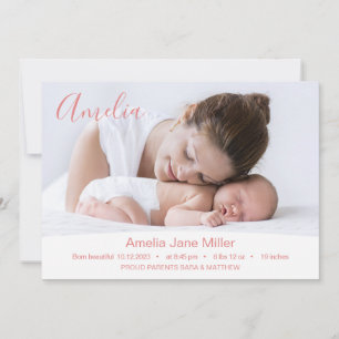 Tarjeta de anuncio de nacimiento con foto minimali