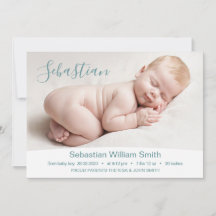 Tarjeta de anuncio de nacimiento con foto y estadí