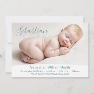Tarjeta de anuncio de nacimiento con foto y estadí