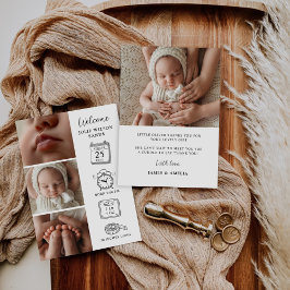 Tarjeta de anuncio de nacimiento de 4 Collages de 