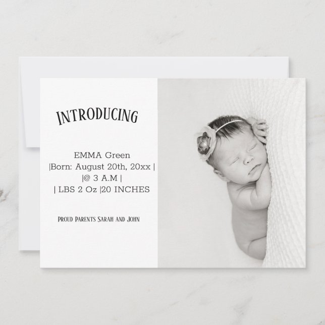 Tarjeta de anuncio de nacimiento de Baby Photo Gra (Anverso)