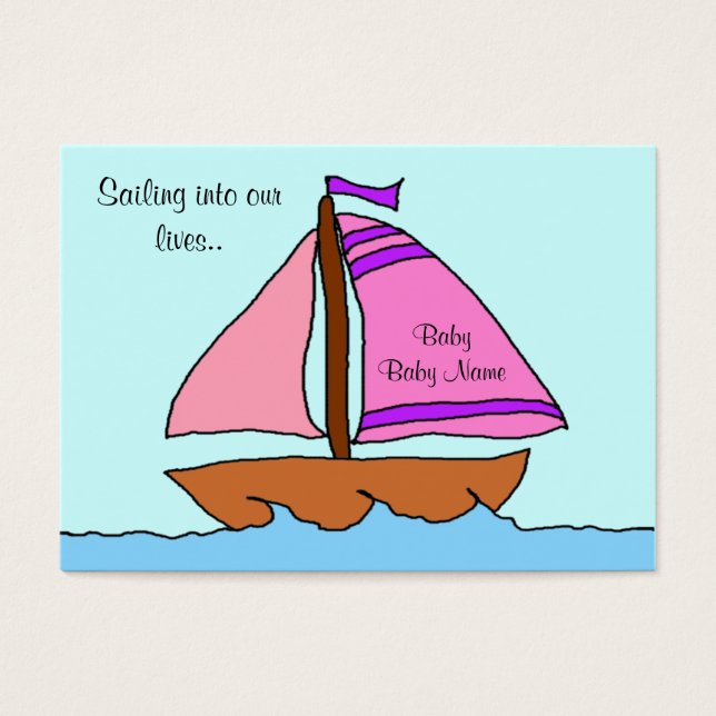 Tarjeta de anuncio de nacimiento de barco de vela (Frente)