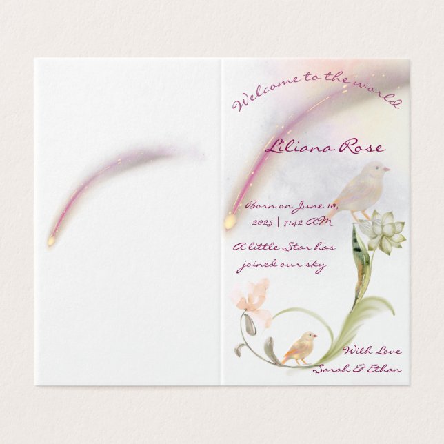 Tarjeta de anuncio de nacimiento de bebé acuarela (Exterior desplegado)