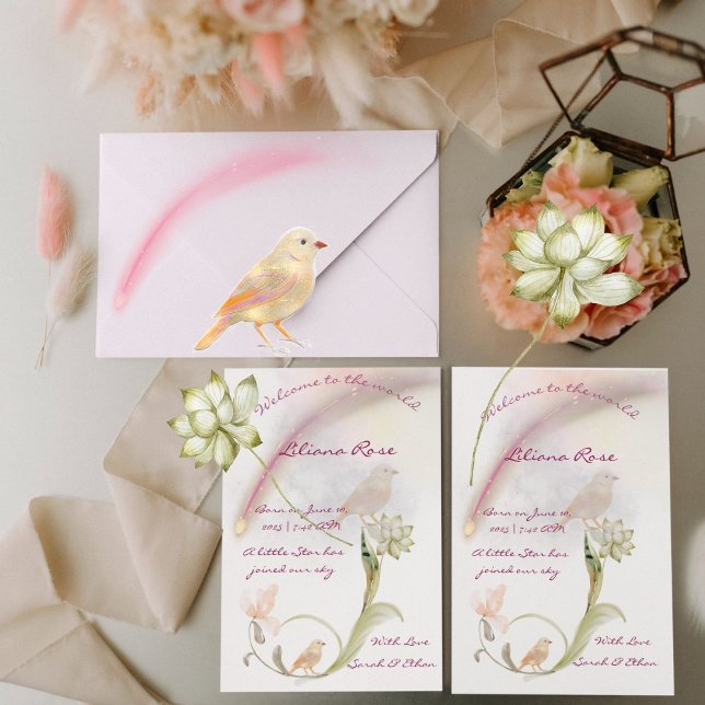 Tarjeta de anuncio de nacimiento de bebé acuarela (Subido por el creador)