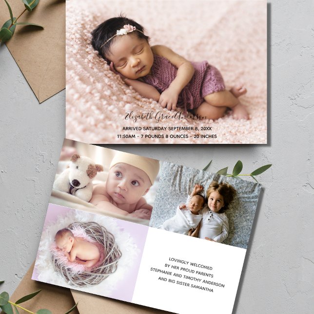 Tarjeta de anuncio de nacimiento de bebé fotográfi (Photo Baby Announcement card)
