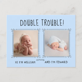 Tarjeta de anuncio de nacimiento de bebé gemelo, e