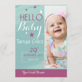 Tarjeta de anuncio de nacimiento de bebé Hola