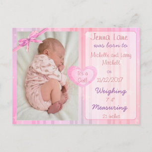 Tarjeta de Anuncio de Nacimiento de Bebé Niña con