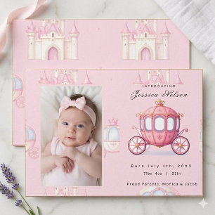 Tarjeta de anuncio de nacimiento de bebé princesa