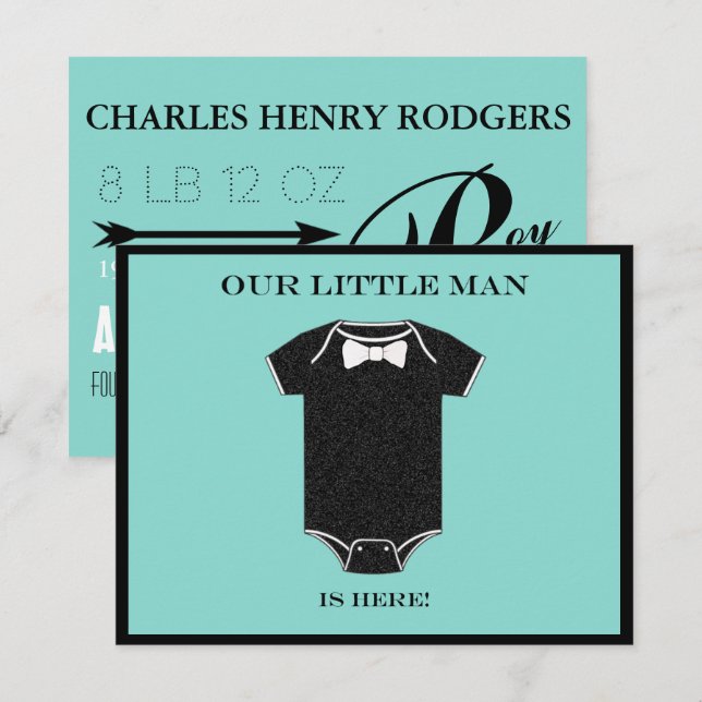 Tarjeta de anuncio de nacimiento de bebé y CO boy (Anverso / Reverso)