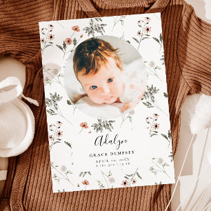 Tarjeta de anuncio de nacimiento de chica   Flor s