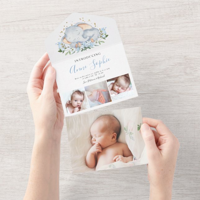 Tarjeta de anuncio de nacimiento de elefante capri (desgarro)