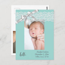 Tarjeta de anuncio de nacimiento de encaje verde a