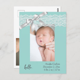 Tarjeta de anuncio de nacimiento de encaje verde a