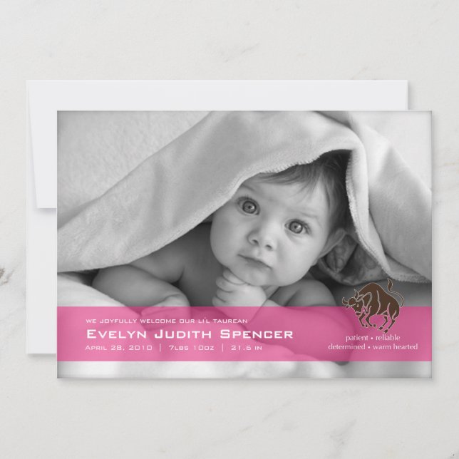 Tarjeta de anuncio de nacimiento de foto de toro T (Anverso)
