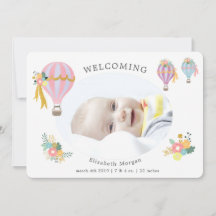 tarjeta de anuncio de nacimiento de globo aerostát