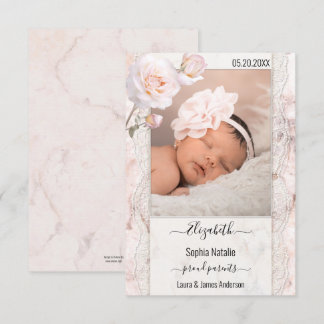 Tarjeta de anuncio de nacimiento de Marble Baby Gi