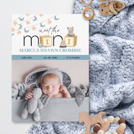 Tarjeta de anuncio de nacimiento de Mini Blue Baby
