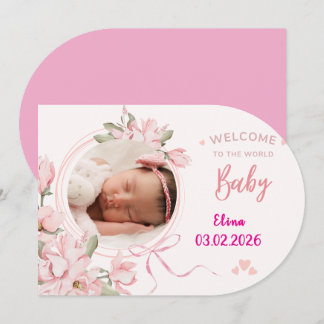 Tarjeta de anuncio de nacimiento de niña con foto 