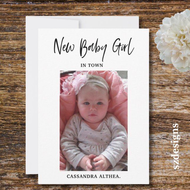 Tarjeta de Anuncio de Nacimiento de Niña con Foto (Subido por el creador)