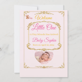 Tarjeta de Anuncio de Nacimiento de Niña con Osito