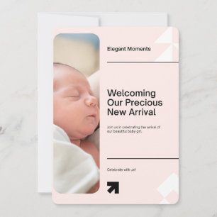 Tarjeta de Anuncio de Nacimiento de Niña Elegante