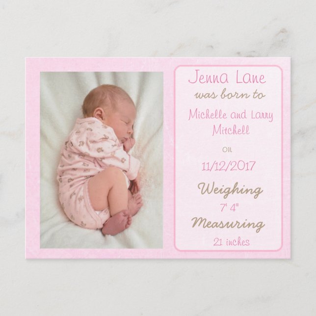 Tarjeta de Anuncio de Nacimiento de Niña Rosa Boni (Anverso)