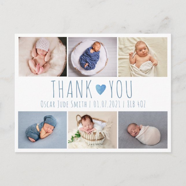 Tarjeta de anuncio de nacimiento de niño azul foto (Anverso)