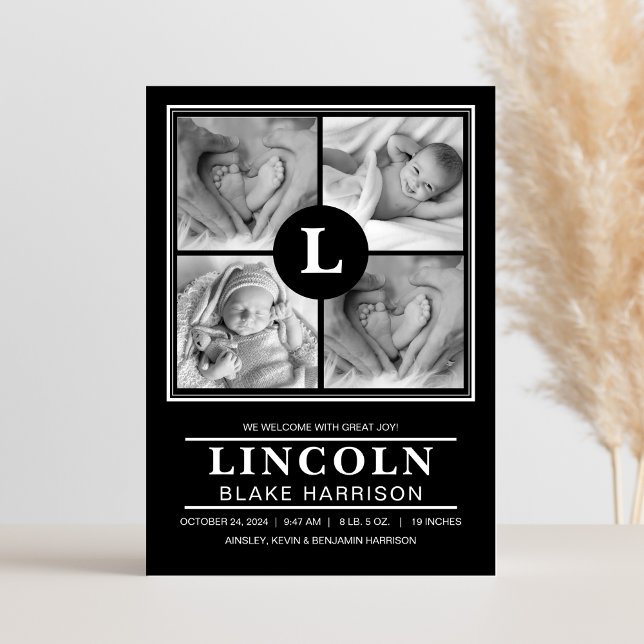 Tarjeta de anuncio de nacimiento de niño bebé mono (Subido por el creador)