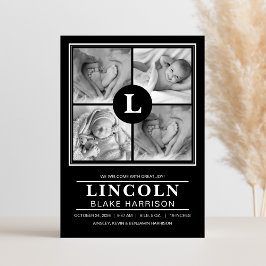 Tarjeta de anuncio de nacimiento de niño bebé mono