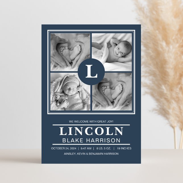 Tarjeta de Anuncio de Nacimiento de Niño de Monogr (Subido por el creador)