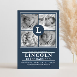 Tarjeta de Anuncio de Nacimiento de Niño de Monogr