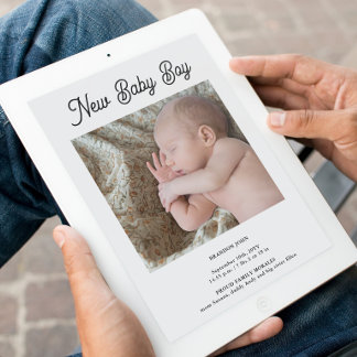 Tarjeta de anuncio de nacimiento de niño en acríli
