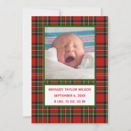 Tarjeta de Anuncio de Nacimiento de Red Plaid