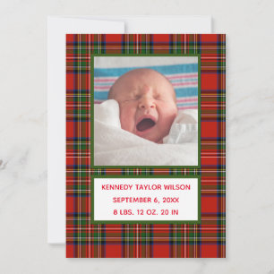 Tarjeta de Anuncio de Nacimiento de Red Plaid