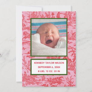Tarjeta de anuncio de nacimiento de Red Toile