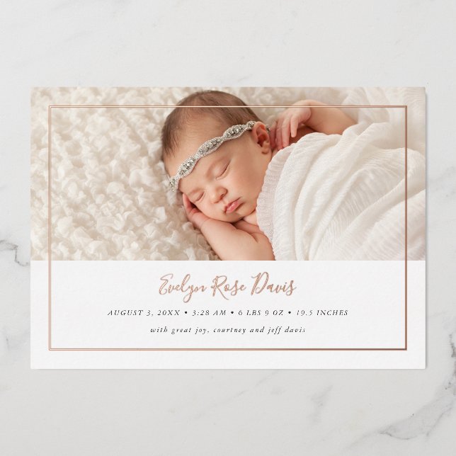 Tarjeta de anuncio de nacimiento de Relieve metali (Anverso)