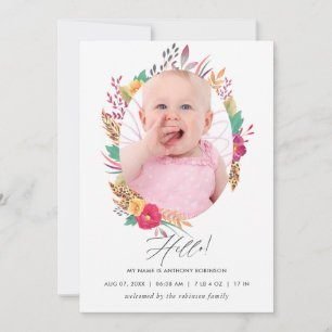 Tarjeta de anuncio de nacimiento de safari floral 