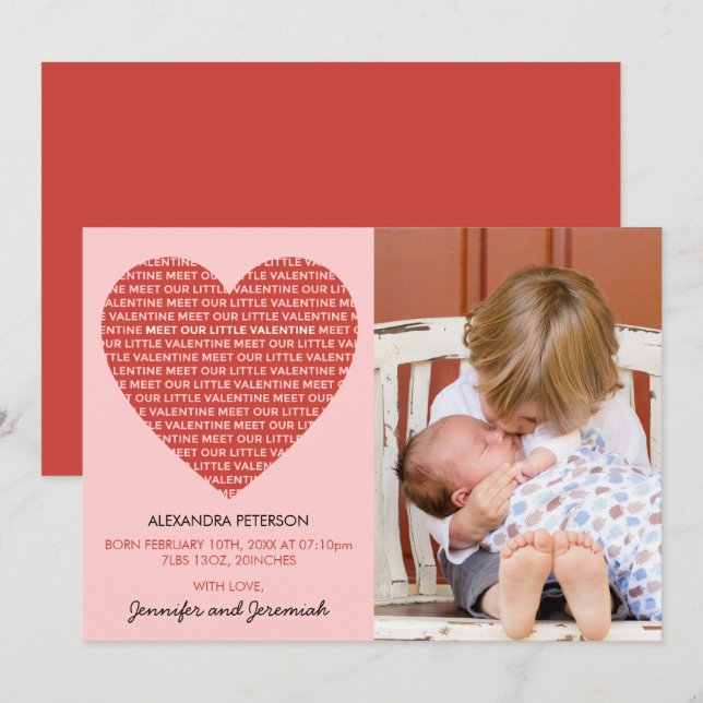Tarjeta de anuncio de nacimiento de San Valentín d (Anverso / Reverso)
