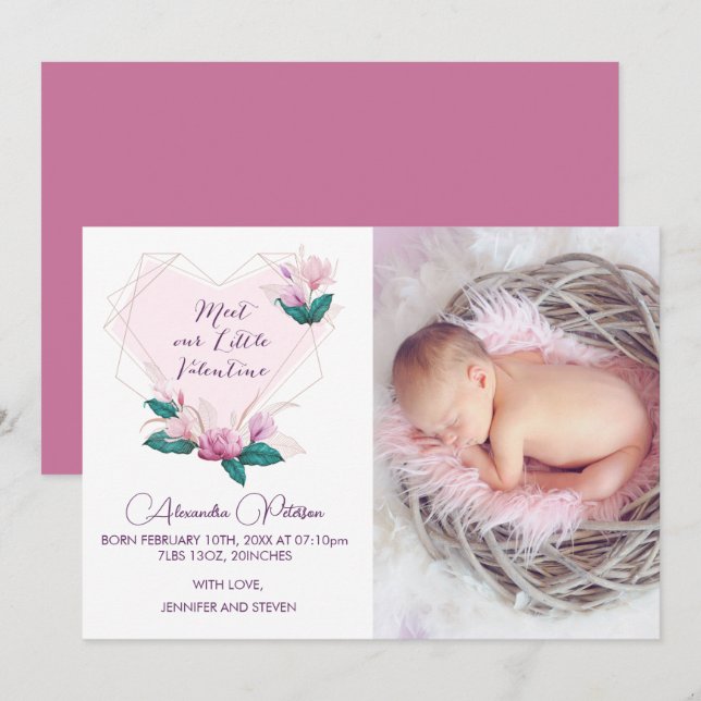 Tarjeta de anuncio de nacimiento de San Valentín F (Anverso / Reverso)
