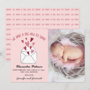 Tarjeta de anuncio de nacimiento de San Valentín s
