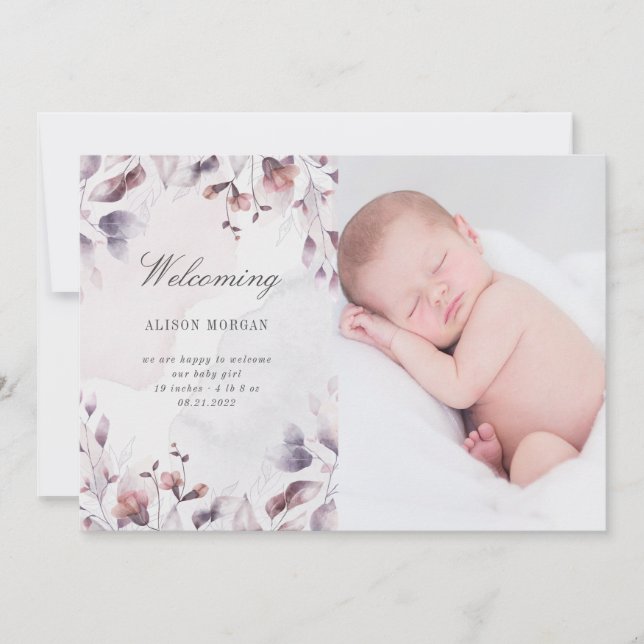 tarjeta de anuncio de nacimiento floral de caída c (Anverso)