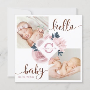 Tarjeta de anuncio de nacimiento floral rosa rosa