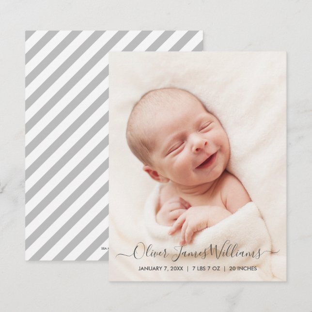 Tarjeta de anuncio de nacimiento fotográfico con f (Anverso / Reverso)
