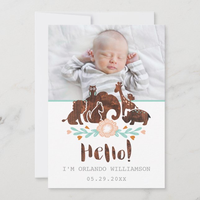 Tarjeta de anuncio de nacimiento para bebé - Safar (Anverso)