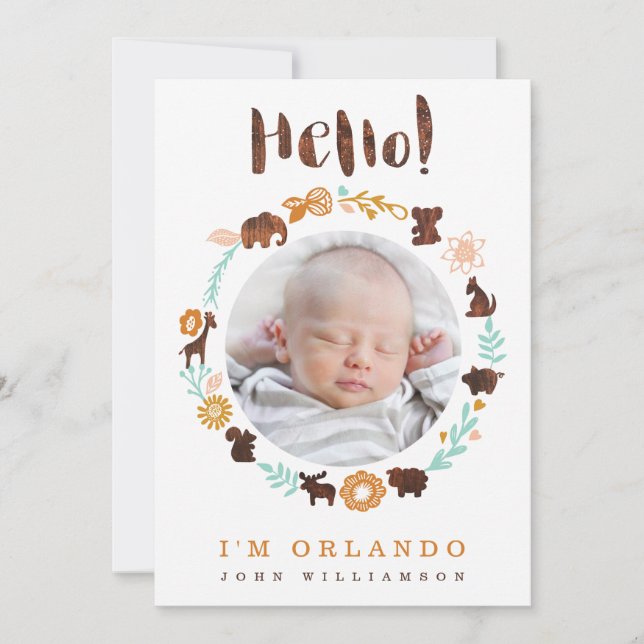 Tarjeta de anuncio de nacimiento para bebés - Anim (Anverso)