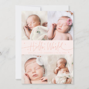Tarjeta de Anuncio de Nacimiento Peach Multi Foto
